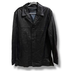 Reaction Kenneth Cole Mens Black Genuine Leather Button Front Blazer‎ Jacket L